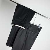 INTERIM / SUPER 120'S LIGHT WOOL FRANO WITH LEATHER PIPING 2-TUCK STRAIGHT SLACKS