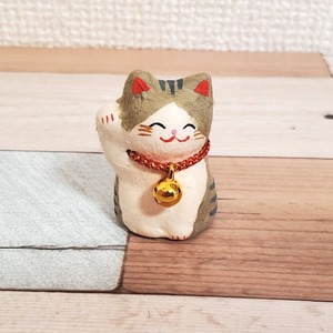 ちぎり和紙の可愛い招き猫(グレー猫)