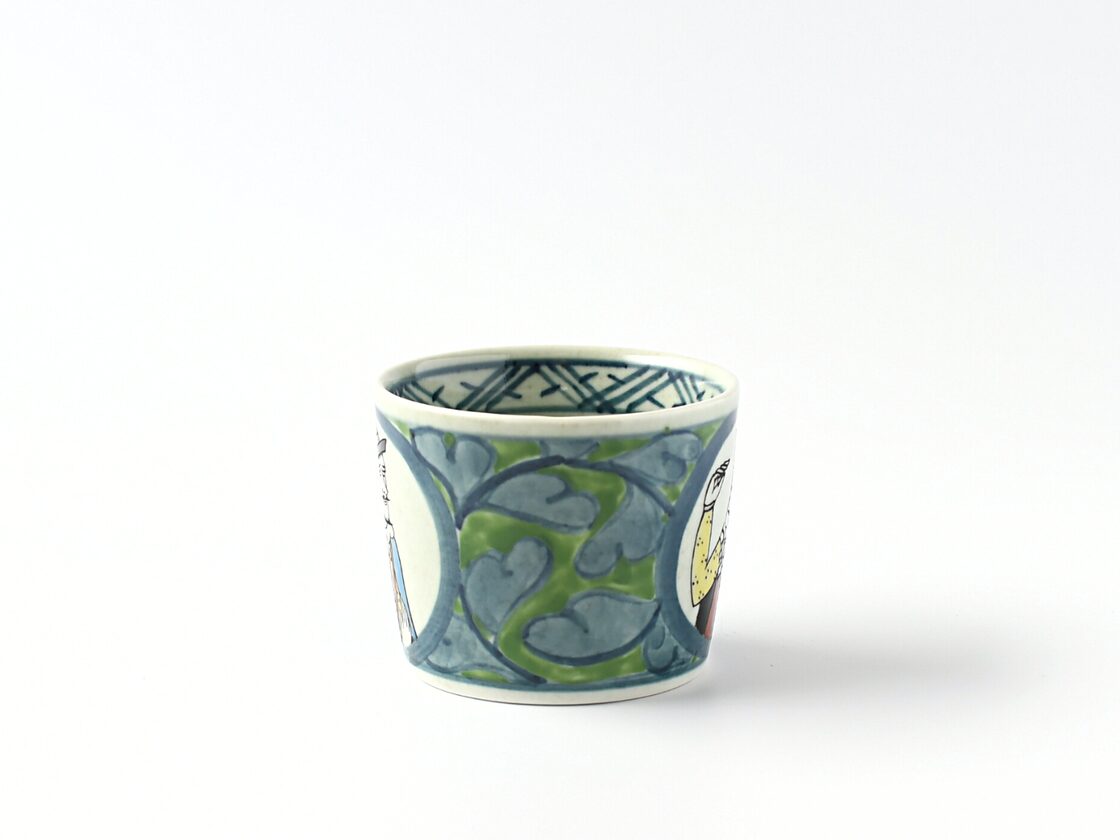 有田焼 円左エ門窯 手描き 南蛮人シリーズ 【緑】 そば猪口