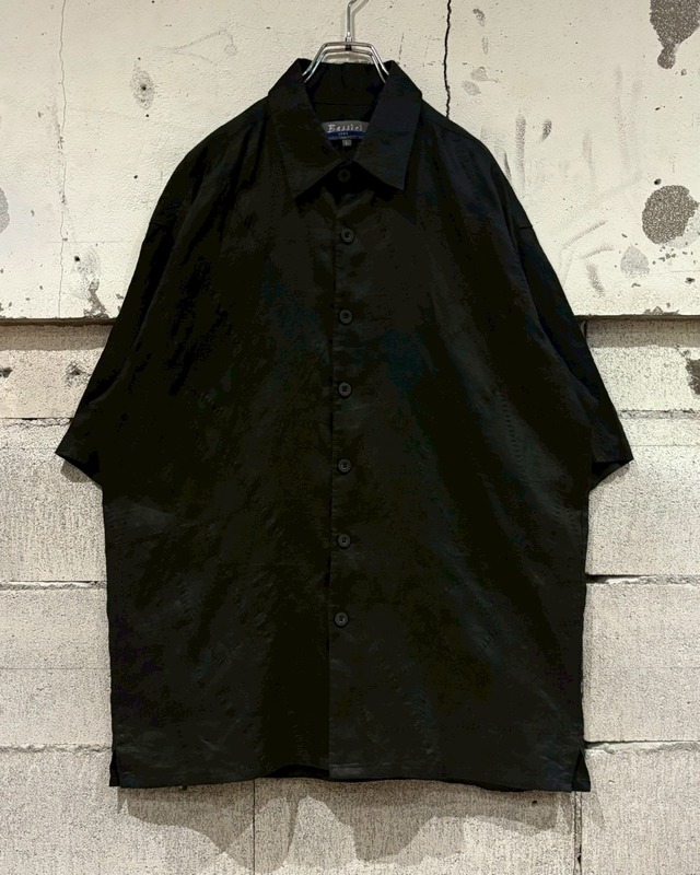 【Caka otto】"ツギハギ" Design Vintage Loose Black Linen S/S Shirt