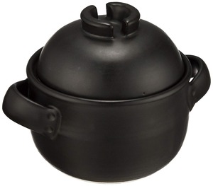 【人気】萬古焼 炊飯鍋 (中蓋付) 2合 黒しずく 33-96