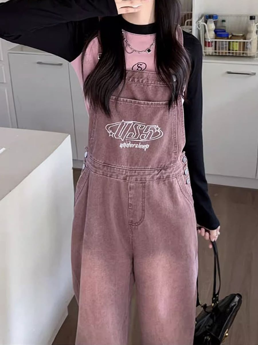 全3色 刺繍入りカラーデニムオーバーオール つなぎ デニム サロペット