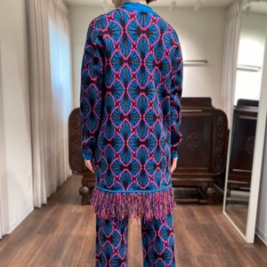jacquard shawl knit cardigan blue