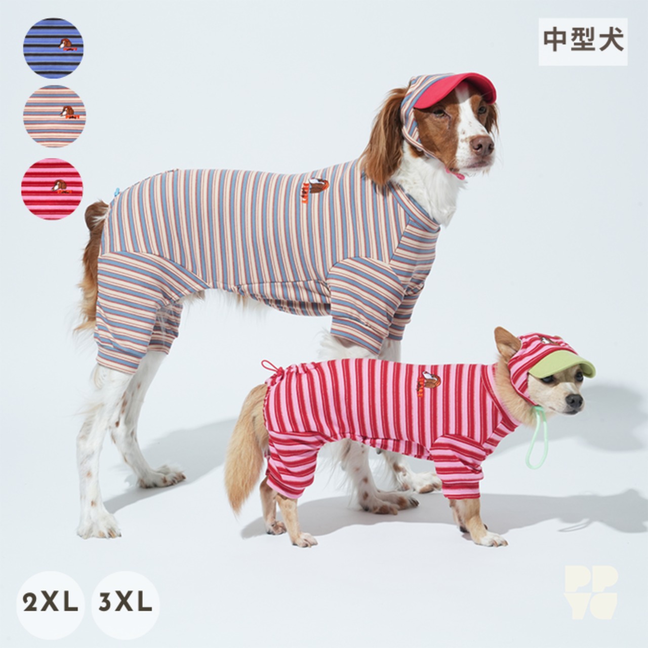 〈PUPPYGALLERY公式〉ホームグラウンドストライプオールインワン　2XL-3XL