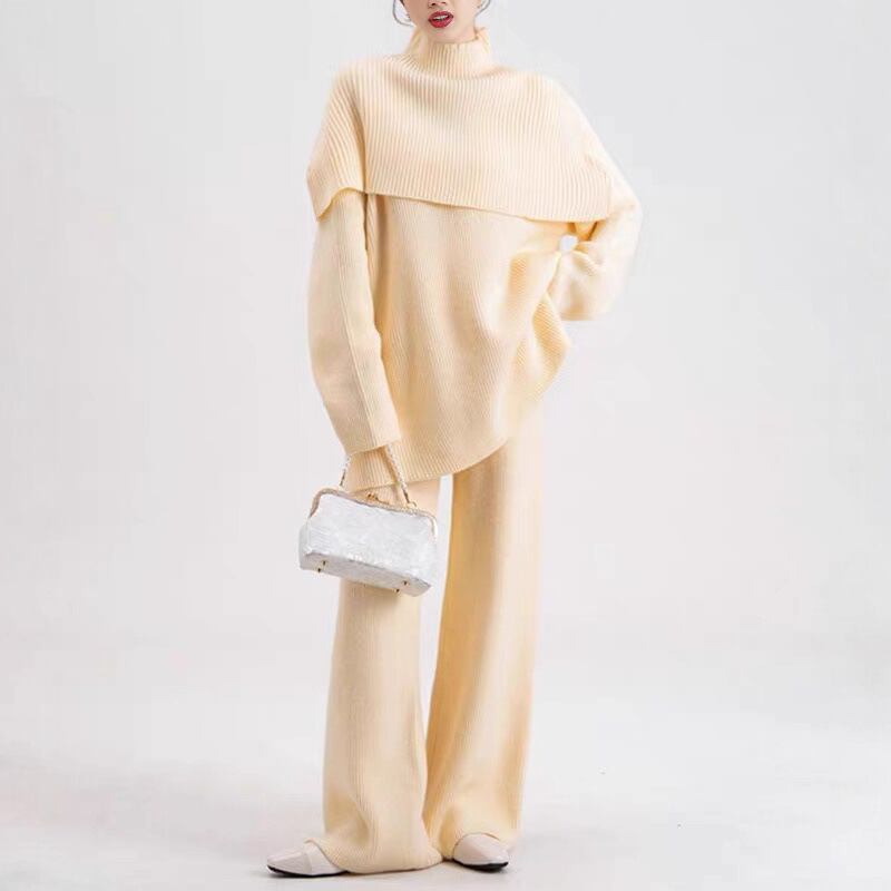 【set】ケープ×Vネックセーター×パンツ3点セット Q6598