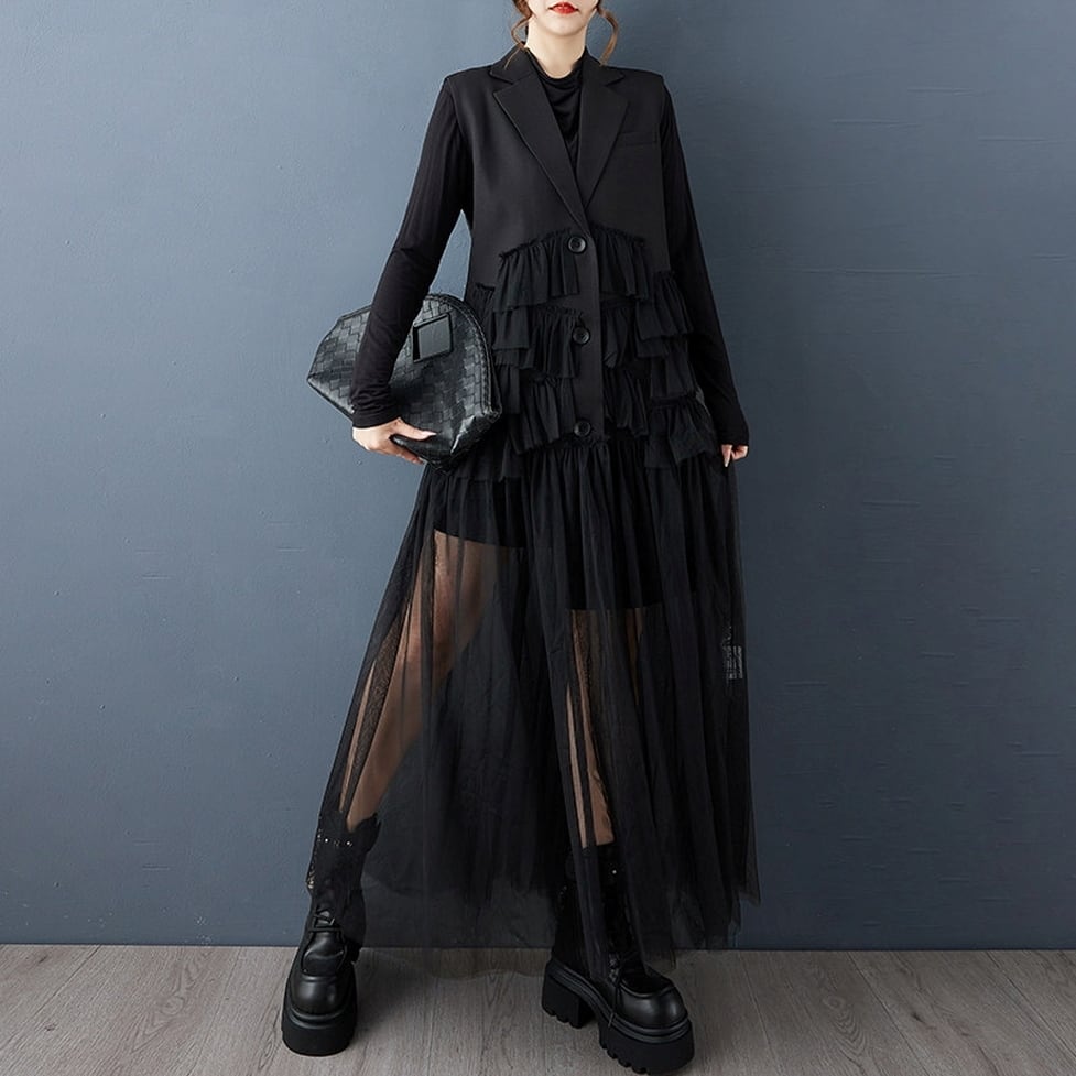 sheer tulle long vest onepiece / l0757