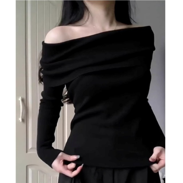 オフショルダー ドレープライン リブニット 239734