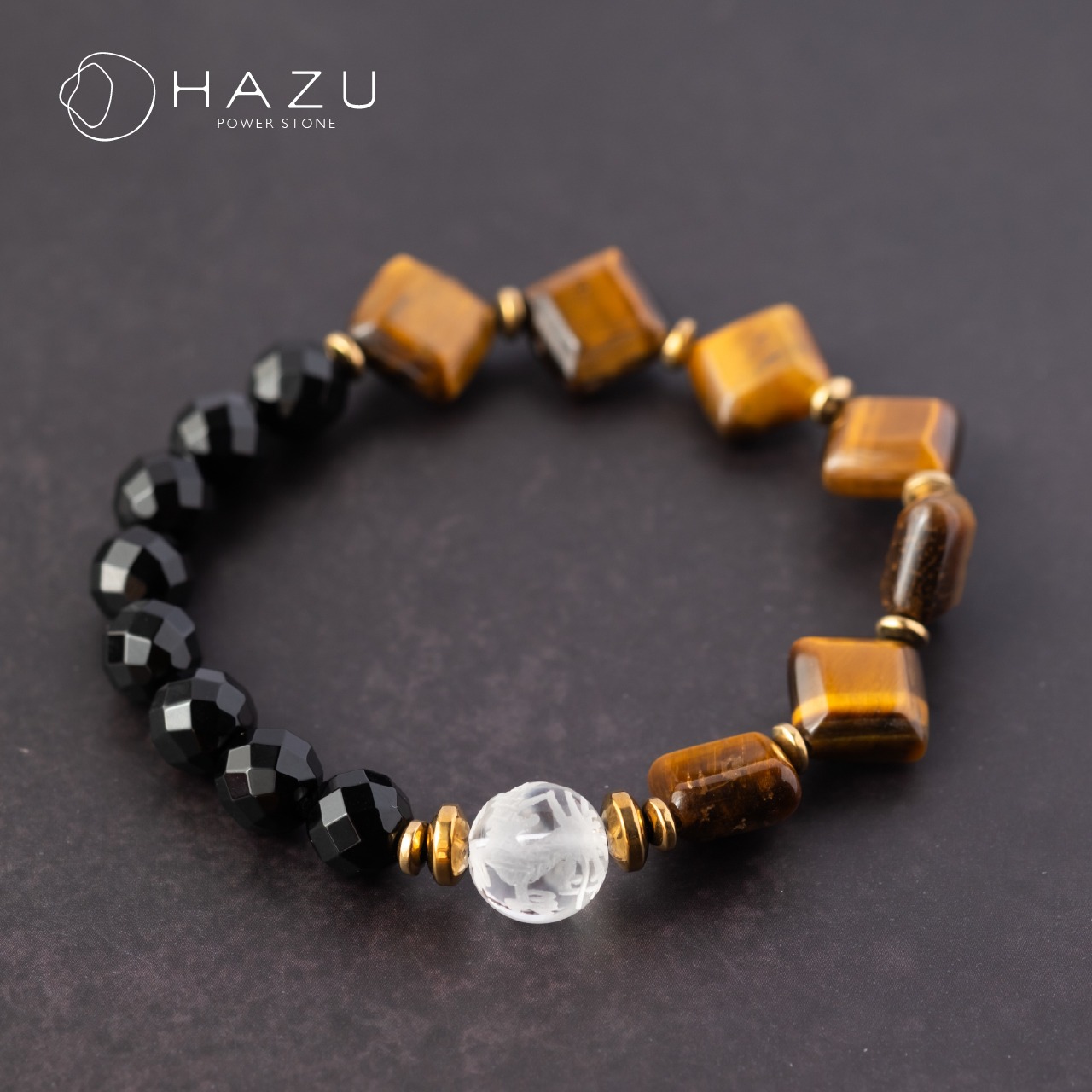 SALE☆金運と魔除けの龍神ブレス［タイガーアイ／龍神彫水晶／オニキス／ヘマタイト］