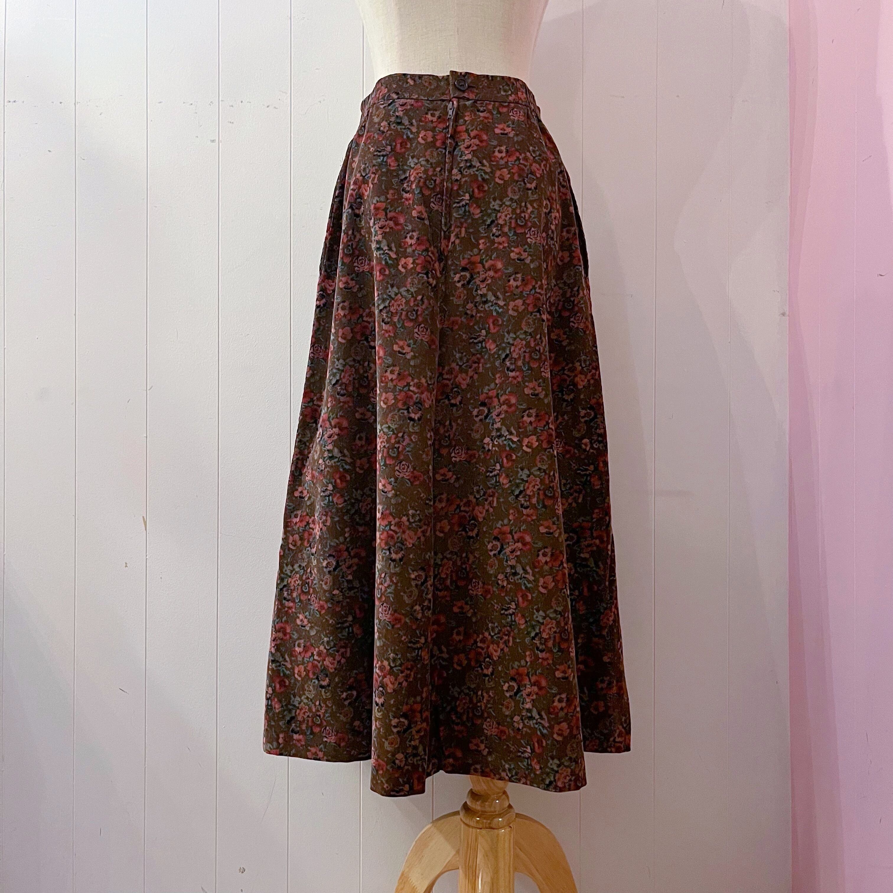 dark brown flower corduroy skirt