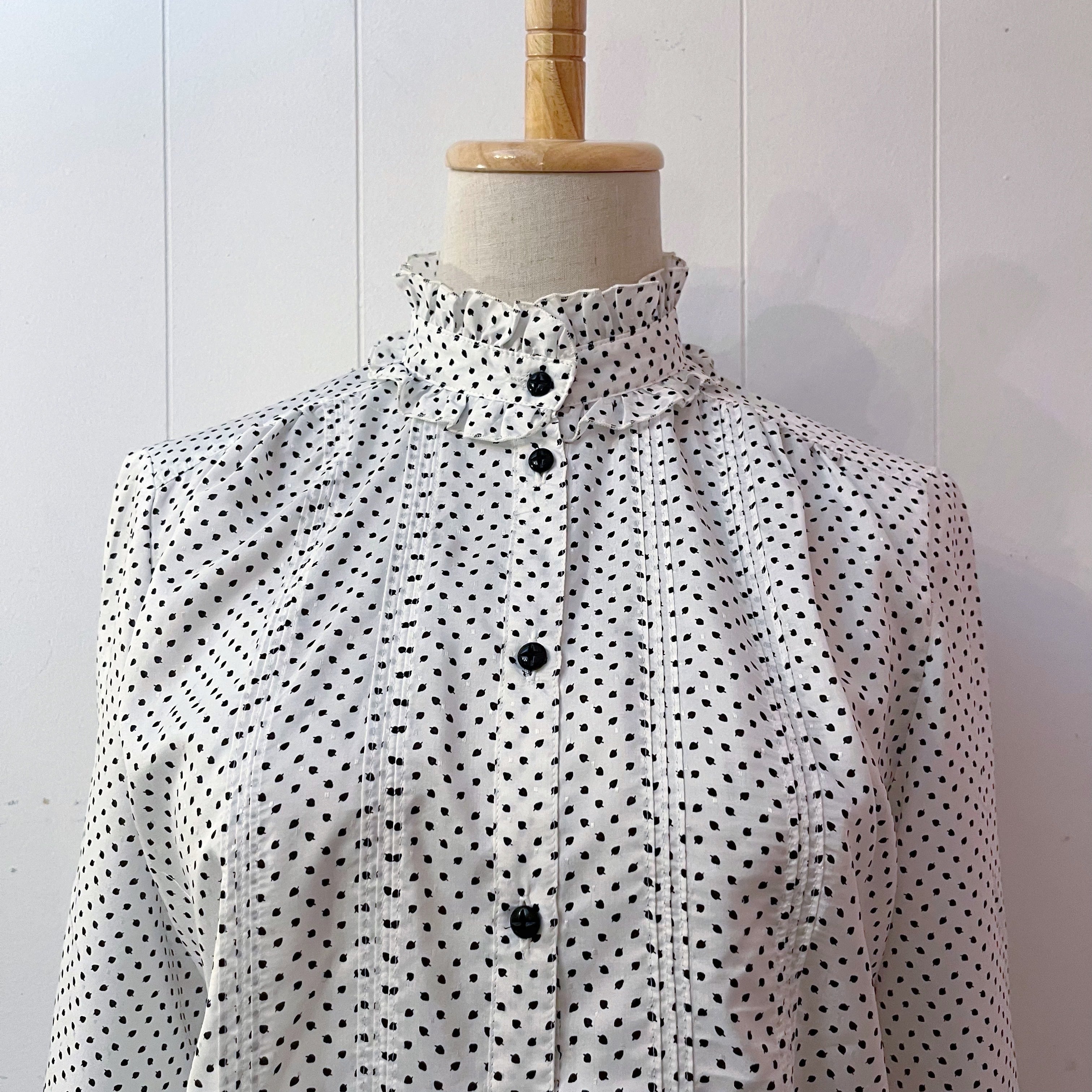 black dot stand collar blouse
