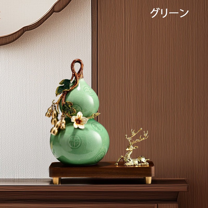 瓢箪 置物 オブジェ ひょうたん グリーン 緑 オレンジ 縁起物 財運 金