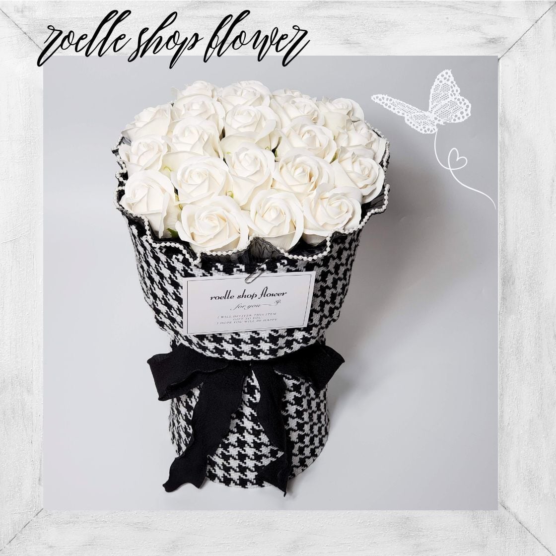 T-1 モノトーン 千鳥格子 ツイードブーケ ソープフラワー