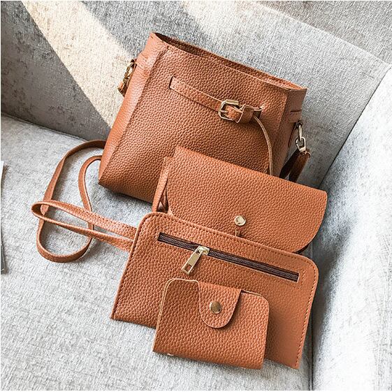 トートバッグ ハンドバッグ ショルダーバッグ 鞄 4点セット ライト ブラウン PUレザー レディース ショルダーバッグ ポーチ カードケース大容量 通勤 フォーマルバッグ ビジネス お出かけ 結婚式 入会式