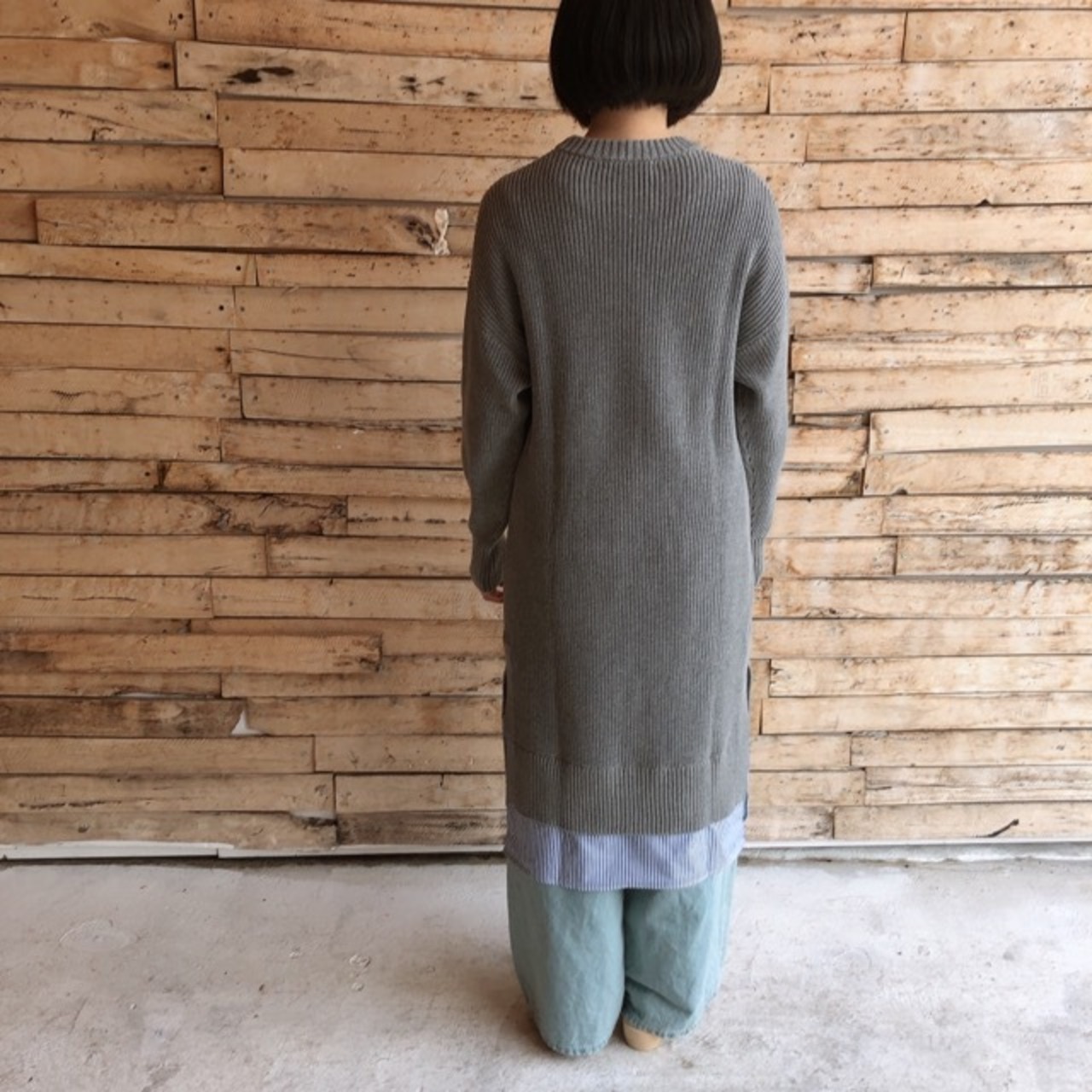 UNIVERSAL TISSU　コットン畦ニットコンボワンピース　TOPグレー×ストライプ 【送料無料】【SALE】