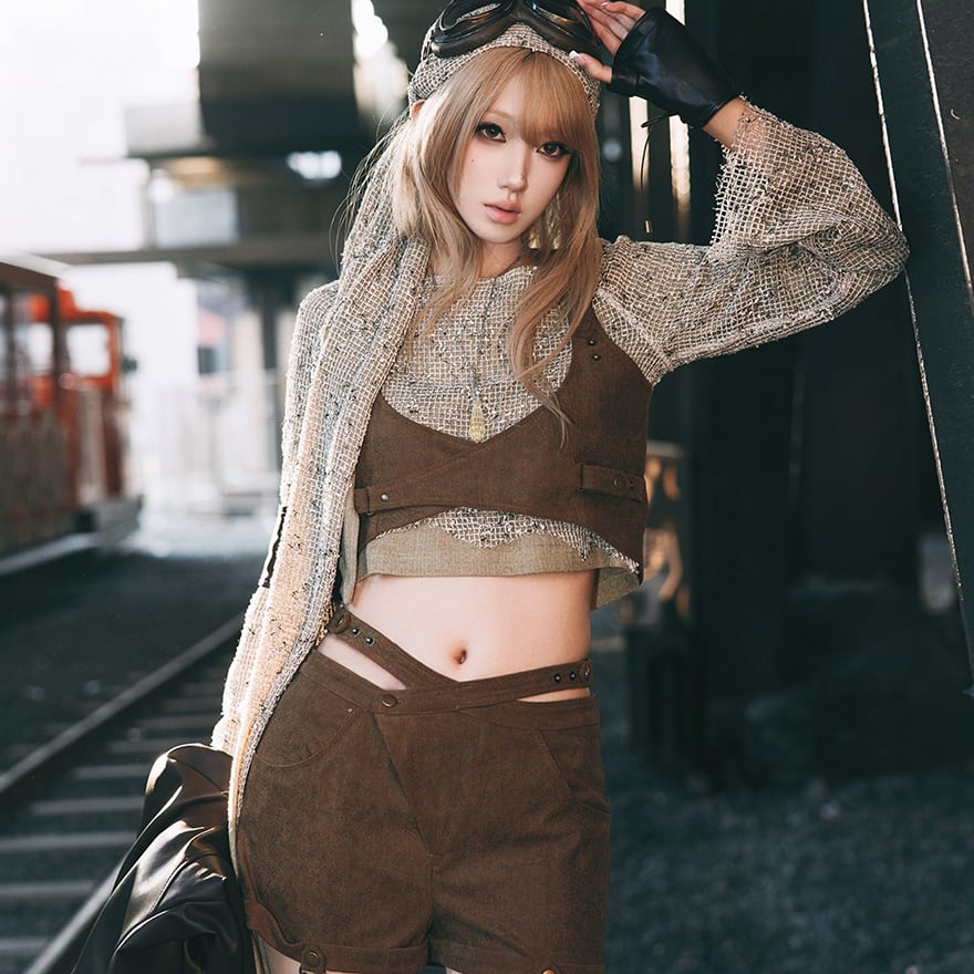 スチームパンク トップス スカーフ 2点セット クロシェ編み ライトモスカーキ 舞台衣装 パンク【予約商品】