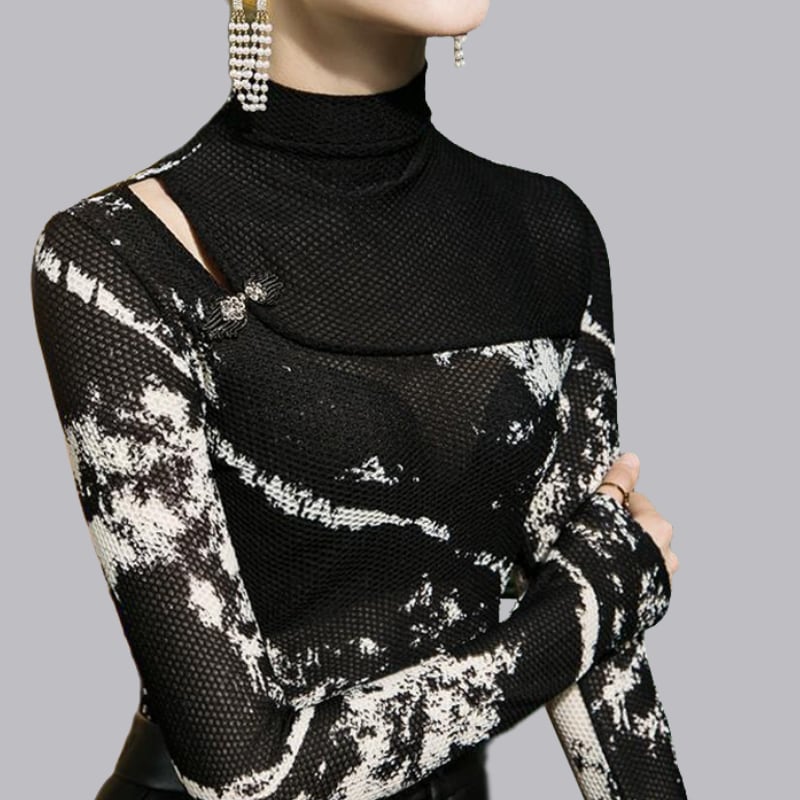 アシンメトリーショルダー ハイネック トップスds1222