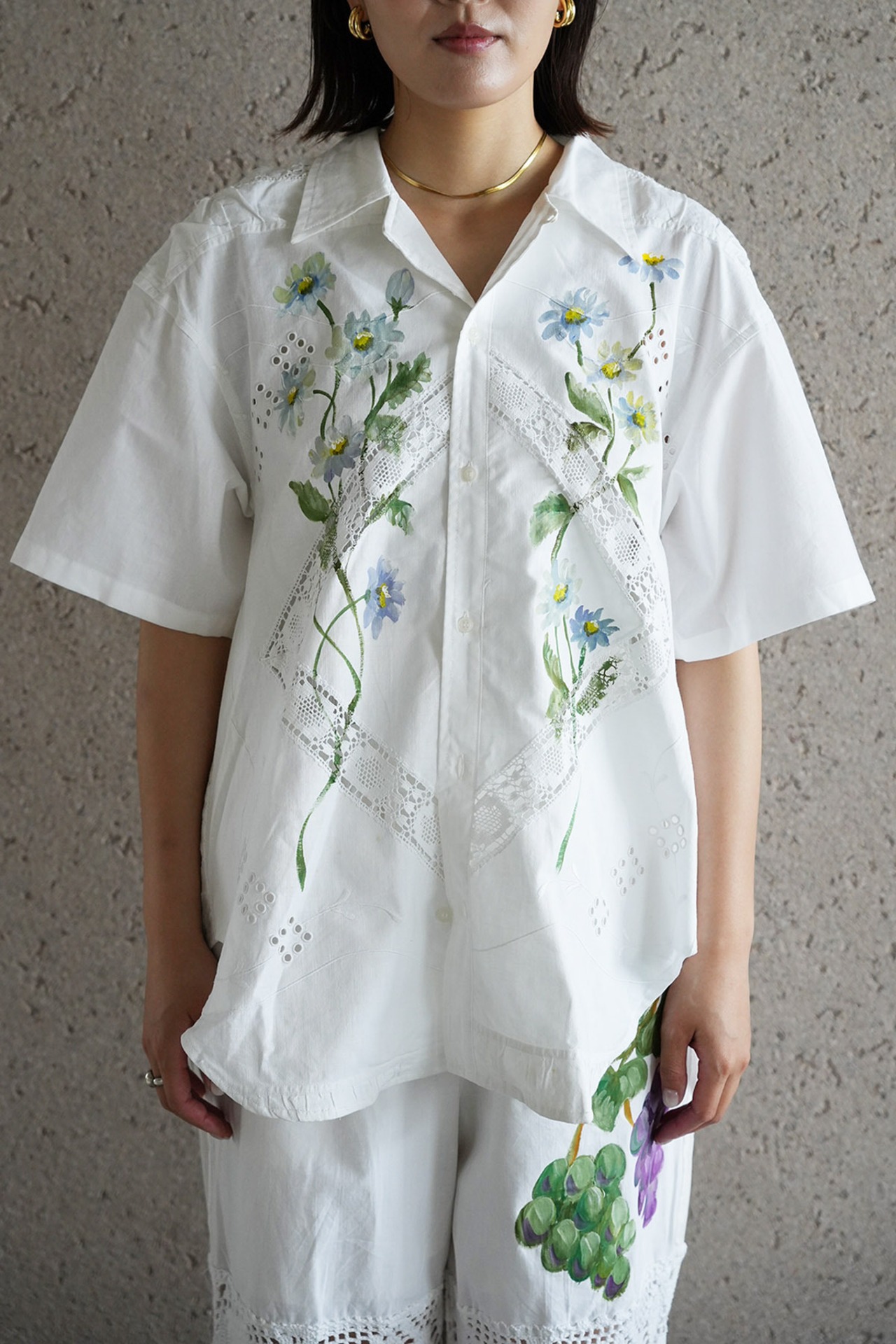lace open collar shirt blue chamomile