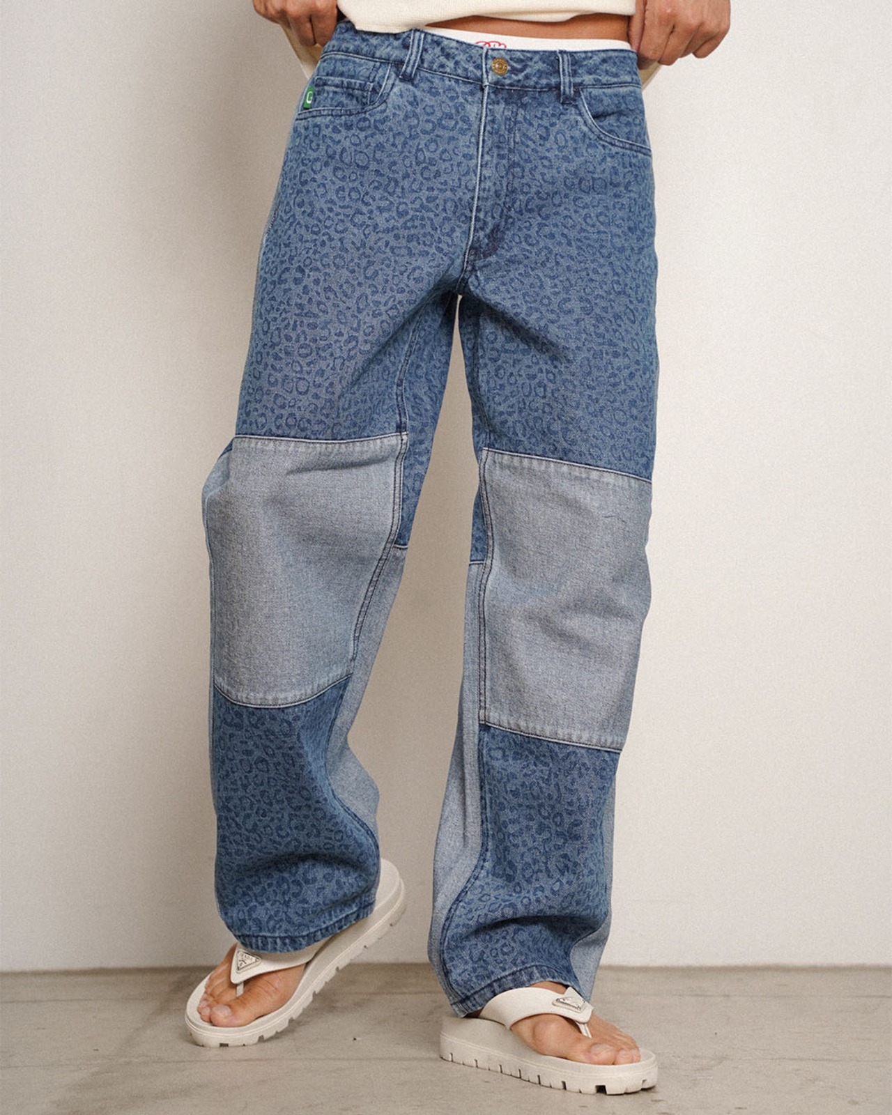【#Re:room】LEOPARD PANELED WIDE DENIM PANTS［REP323］