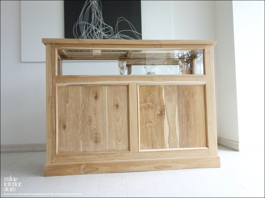 「 S様 御予約商品」チーク総無垢 ショーケースカウンターNatla ガラスケース 飾り棚 店舗什器 レジ台 シャビーシック 送料無料 手作り 無垢材家具 W120cm