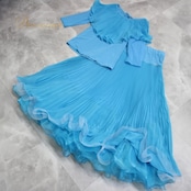 社交ダンス 衣装 スタンダード 上下セット ツーピース レッスンウェア パーティ衣装 Roger 水色 ブルー系 プリーツ 派手 上品 ロングスカート 様々なサイズ 高品質 ポリエステル ウエストゴム仕様 ストレッチ ラバティン・カラー 軽やか デザイン 動きやすい 夜会衣装 プリーツスカート ダンスウェア エレガント フェミニン 人気 おしゃれ シンプル ひらひら ディスコ ステージ衣装 トレンド