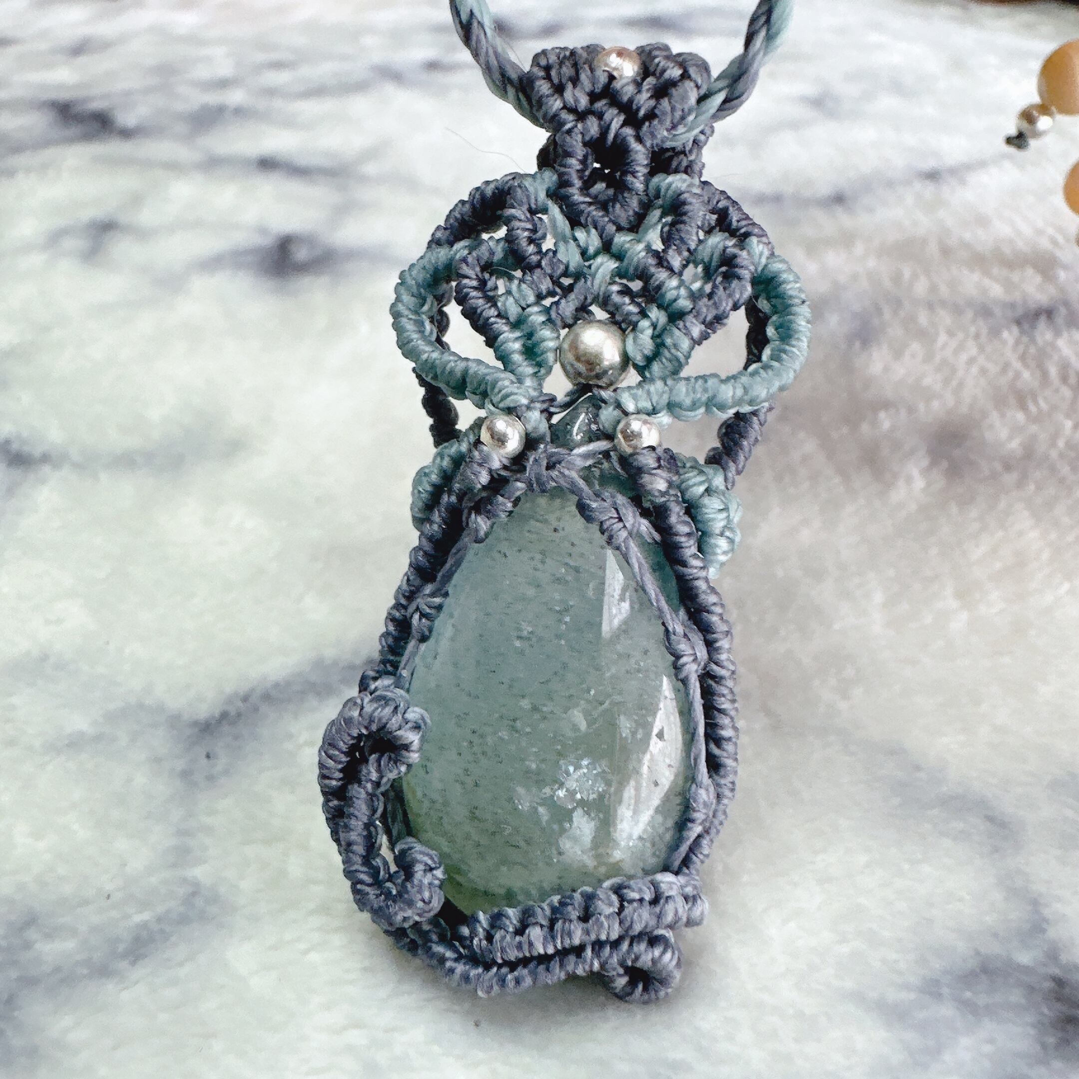 マクラメネックレス モスアクアマリン マクラメ編みネックレス モスアクアマリン