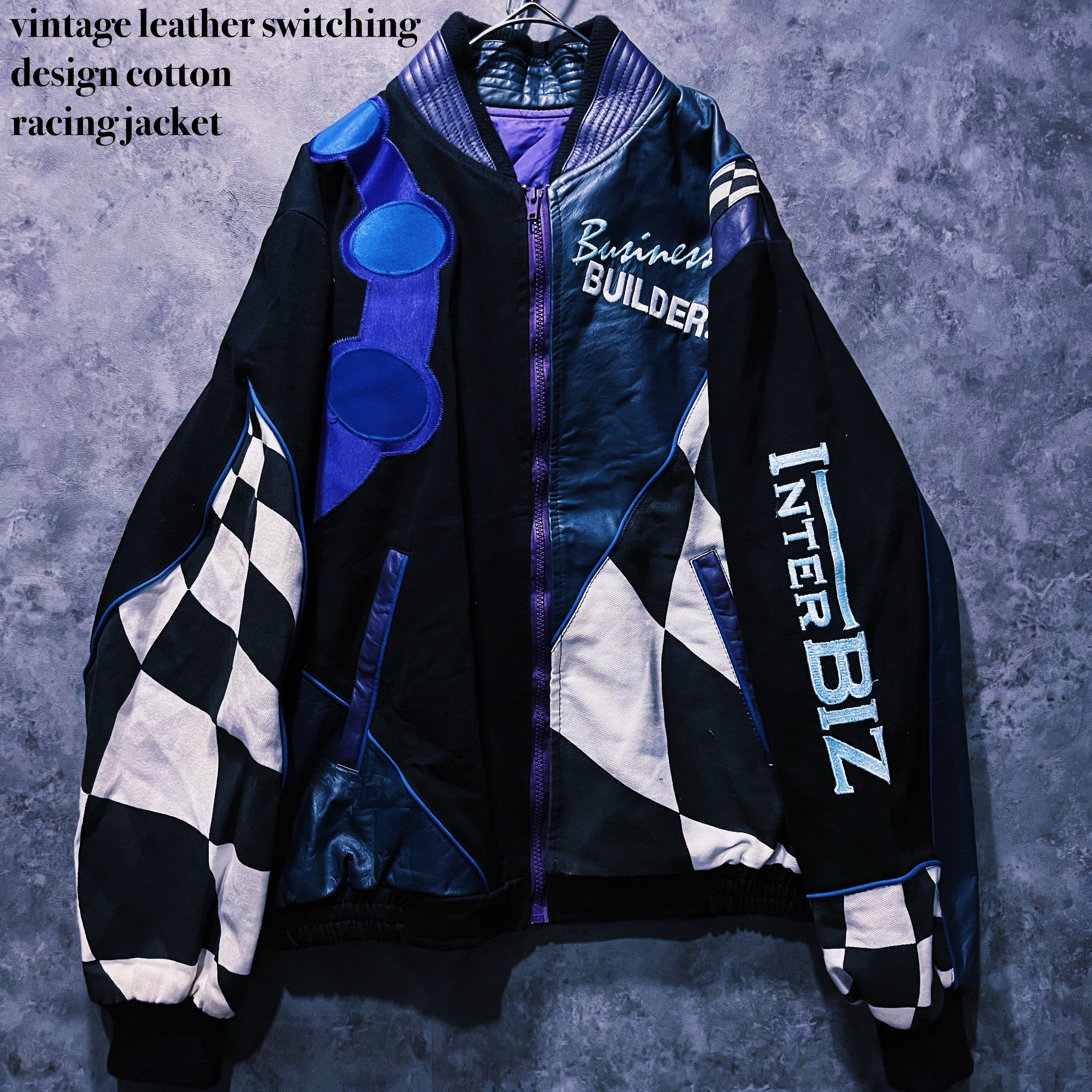 【doppio】vintage leather switching design cotton racing jacket