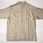 リネン混 ARAMIS AOUDIMA アラミスオーディマ ストライプ 刺繍デザイン BD ボタンダウン 半袖シャツ L/ベージュ系 メンズ