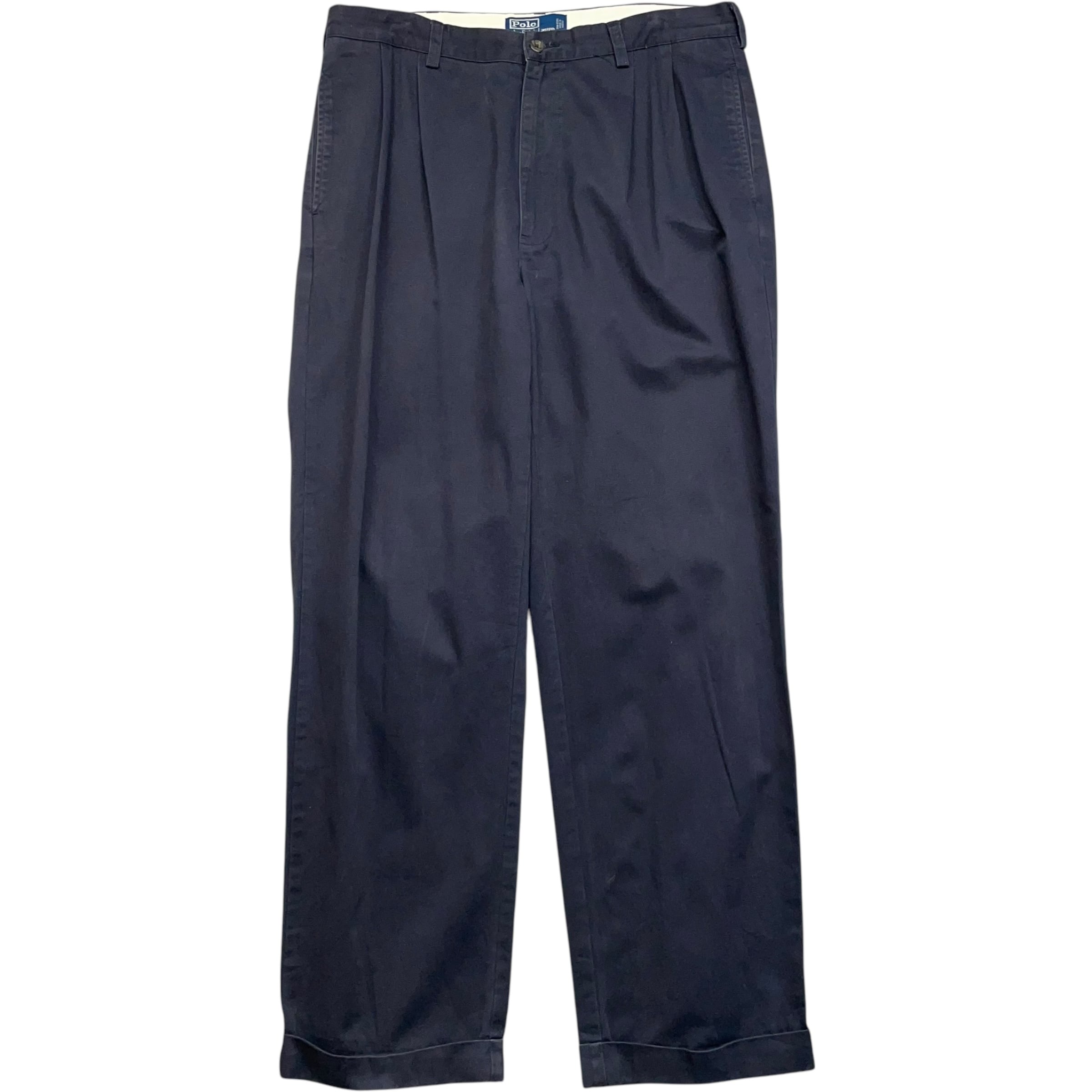 《実寸 W35L31》 Ralph Lauren ラルフローレン HAMMOND PANT ポロチノ チノパン ツータック ネイビー 90年代 vintage no.5928