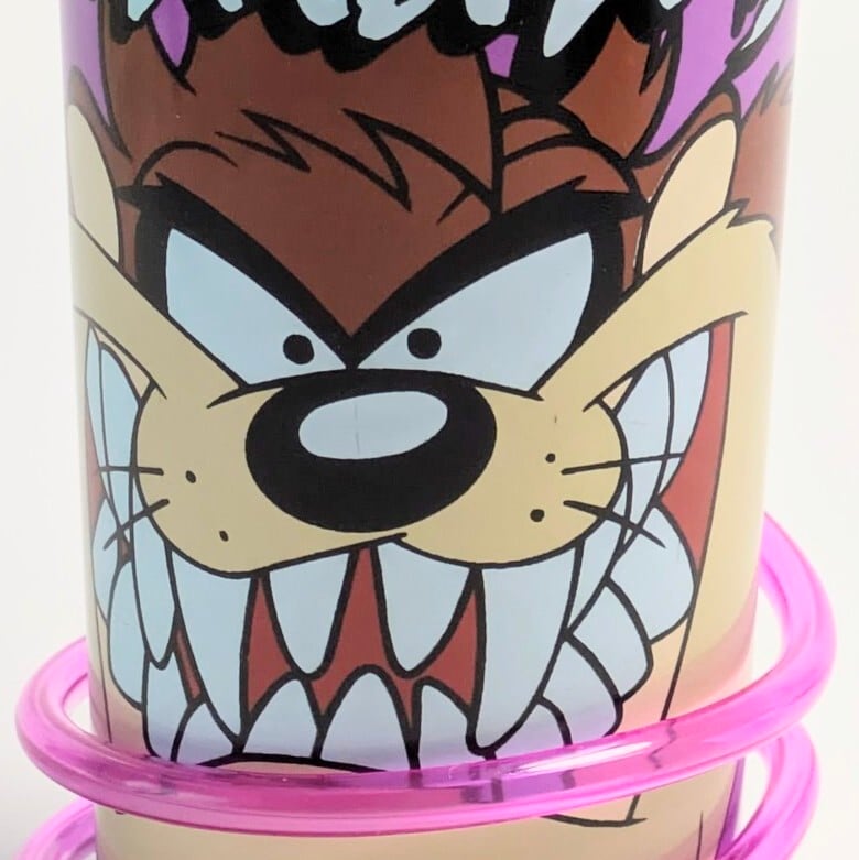 ☆VINTAGE 1997☆【 Looney Tunes ( ルーニーテューンズ )】 タズマニアンデビル / TAZ / タズストロー付きプラスチックコップ / パープル〚アメリカン雑貨 アメトイ〛