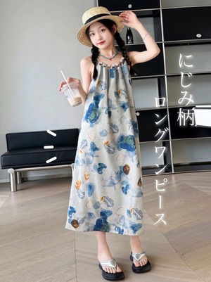 にじみ柄ロングワンピース
