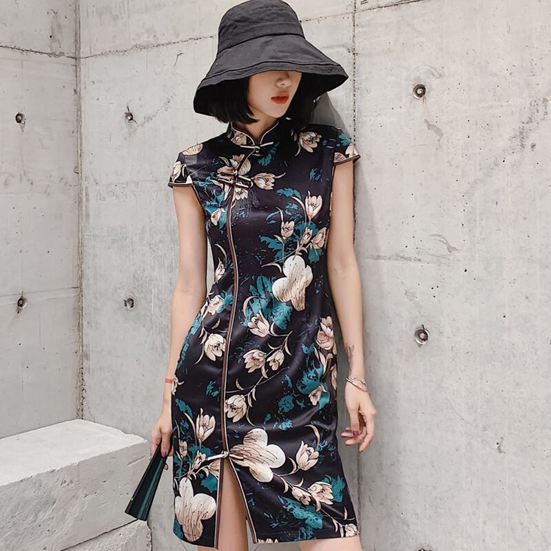 オレンジ系 Free Size経典ブランド チャイナドレス ワンピース チャイナ風服 中華服 半袖 ショート 大きいサイズ ひざ丈ワンピース ワンピースオレンジ系free Size 11 330 Laeknavaktin Is