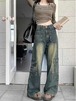 デニムパンツレディース秋冬ビッグサイズスリム見えゆったりハイウエストストレートワイド足モップパンツ