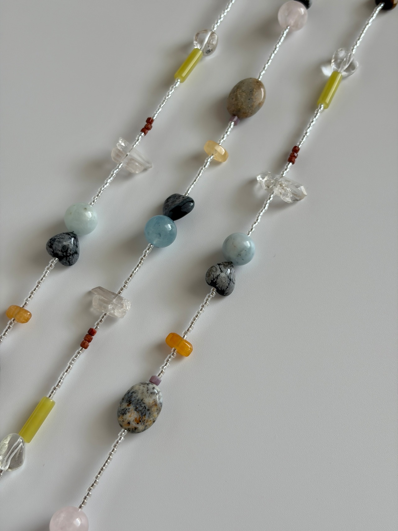 Multi Stone Clear Beads Necklace［BZN35］