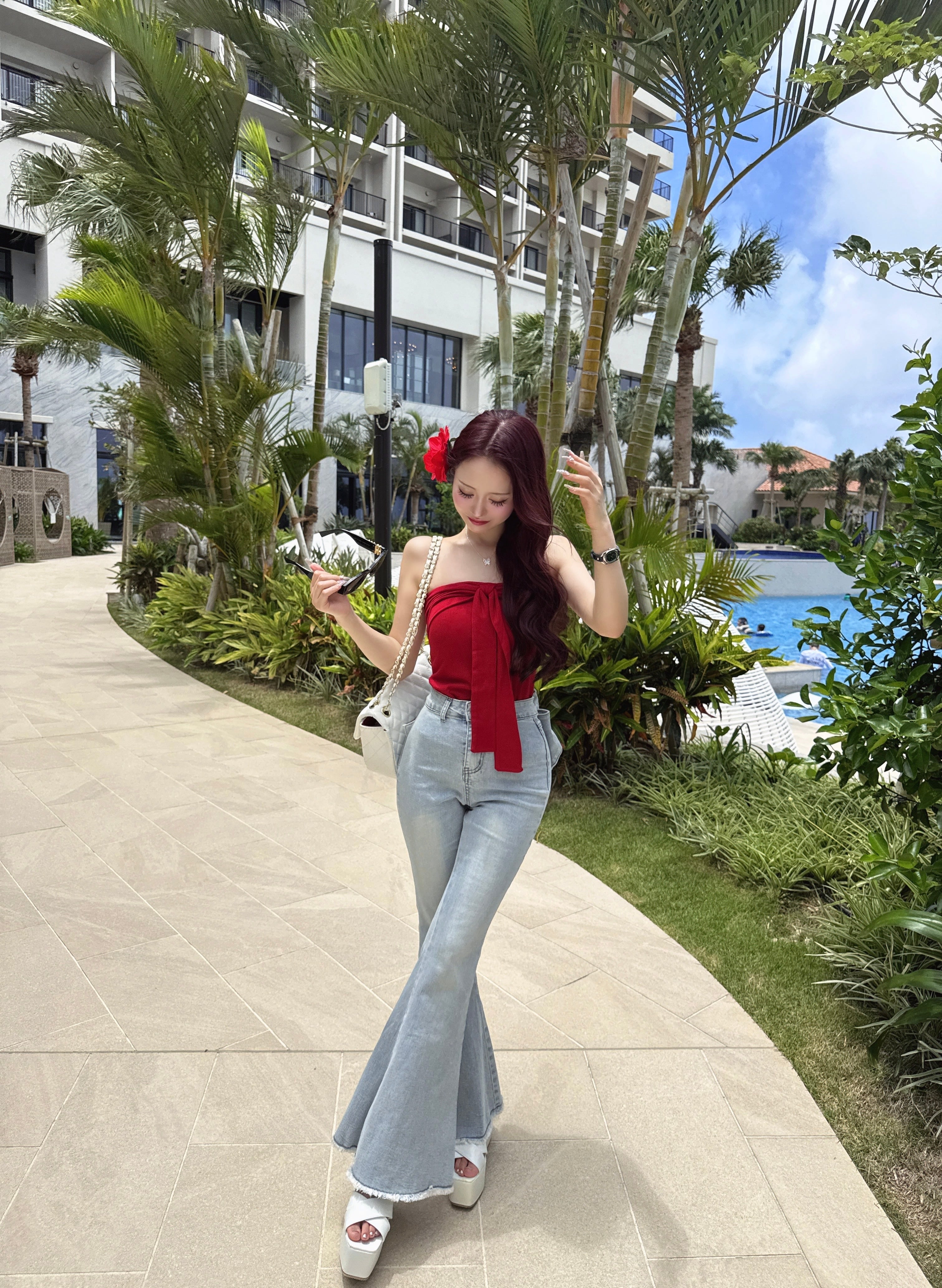 back ribbonベルボトムパンツ2色 | selectshop elmyu