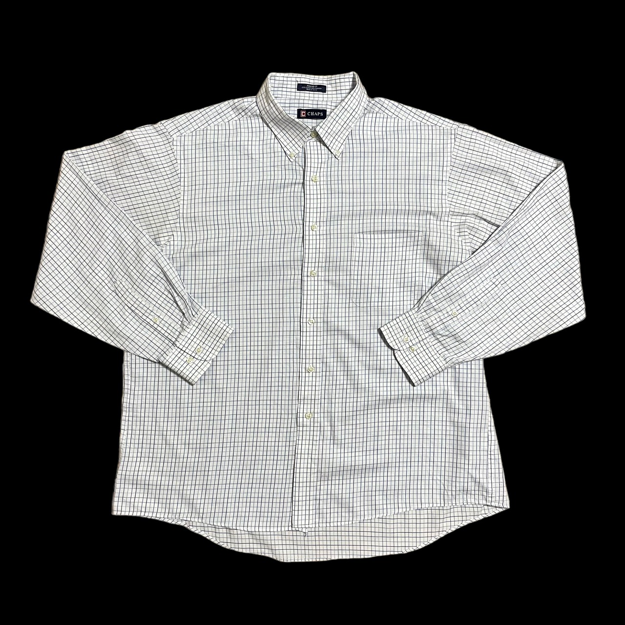【CHAPS】X-LARGE ビッグサイズ 格子柄 長袖シャツ カジュアルシャツ ボタンダウン ホワイト ラルフローレン RALPH LAUREN チャップス US古着