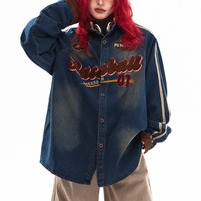 logo patch denim shirt　ロゴワッペンデニムシャツ　J1698