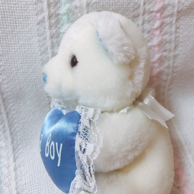 Vtg ぬいぐるみ 白 水色 くま ハート Spank