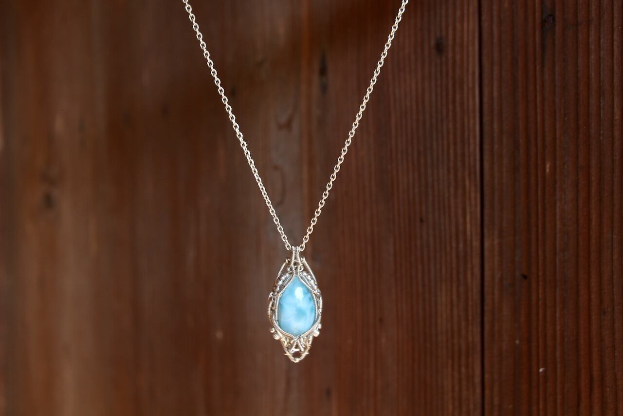 Larimar silver925 wire wrapping pendant