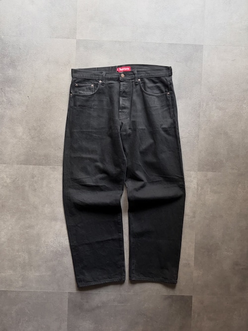 Supreme ボックスロゴ デニムパンツ ジーンズ 34 ブラック シュプリーム レザーパッチ