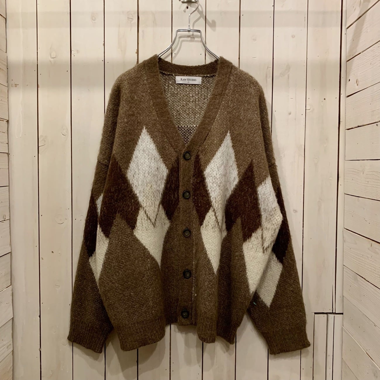 【VT-00851-15】Argyle pattern mohair knit cardigan / アーガイル柄　モヘア ニット カーディガン