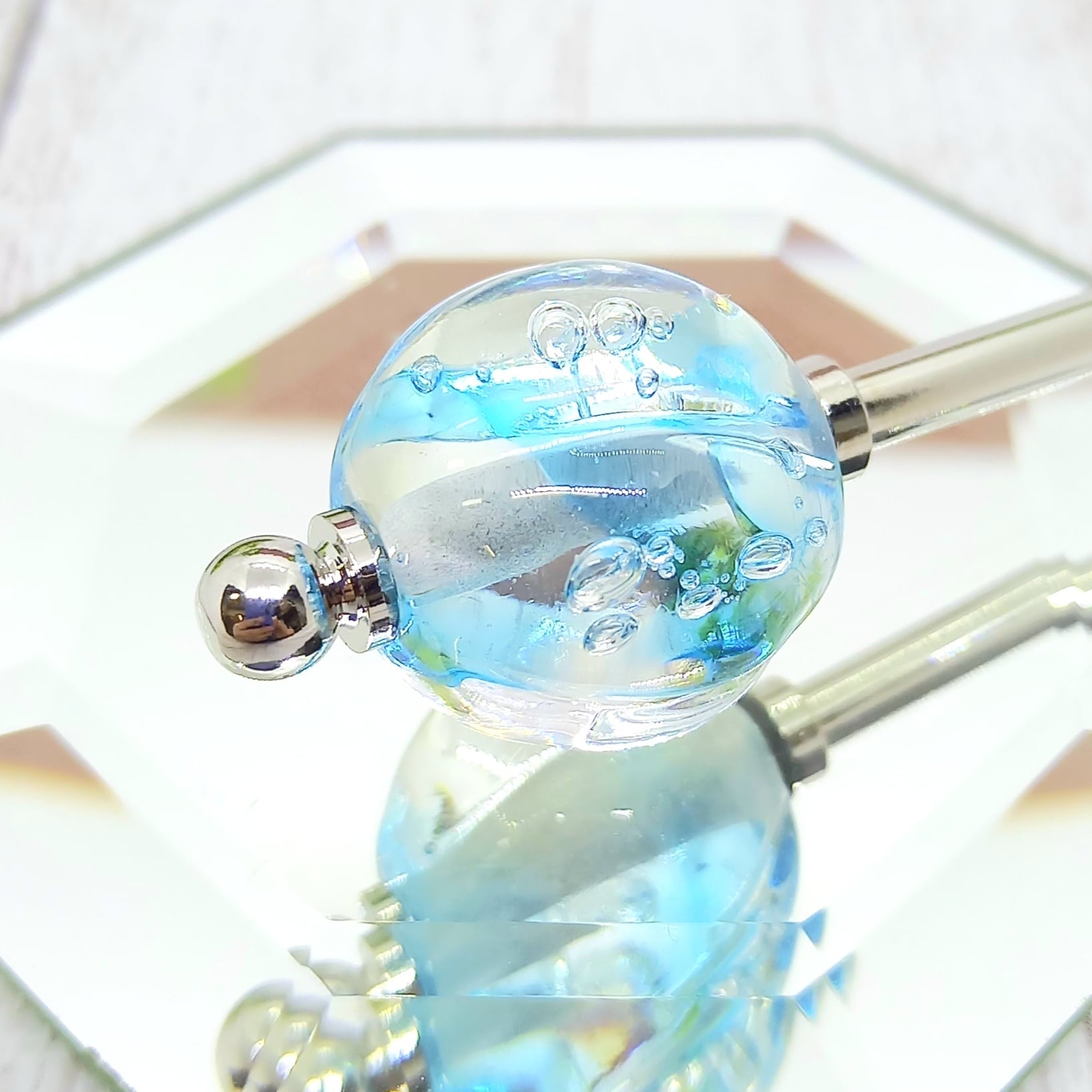 氷の雫とんぼ玉・簪 ～蒼空