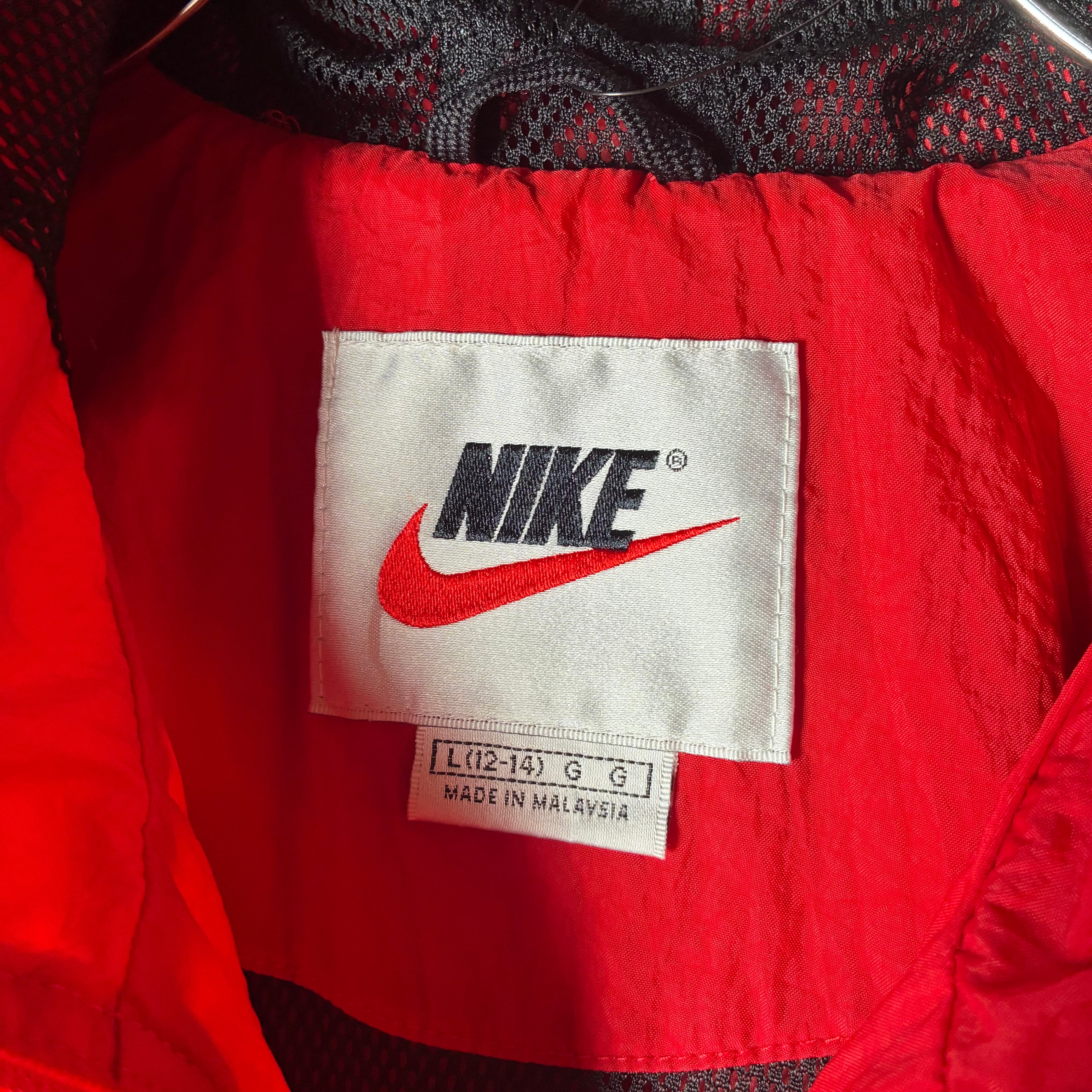90s NIKE ハーフジップ ナイロンアノラック 赤黒 短丈ドローコード