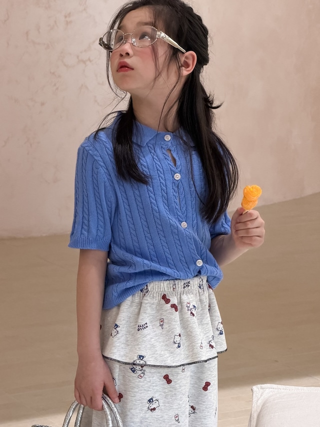 ケーブルニット襟付き半袖カーディガン（ブルー／イエロー）KMAI 2026春｜100-160cm｜トップス｜春ニット｜カーデ ［取寄］