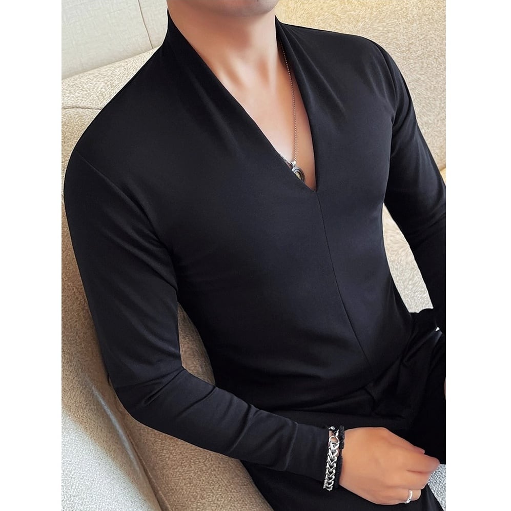 タイトシルエット長袖深Vネックトップス 2color KA1253