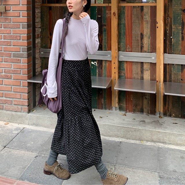 floral tiered long skirt　J00195