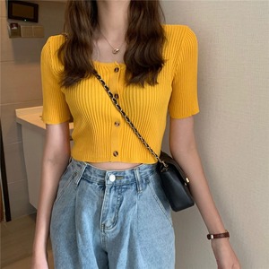 【韓国通販 dgo】クロップ トップ スリム 半袖 セーター 女性 トレンド 2020年 気分高まる♪夏のトップス