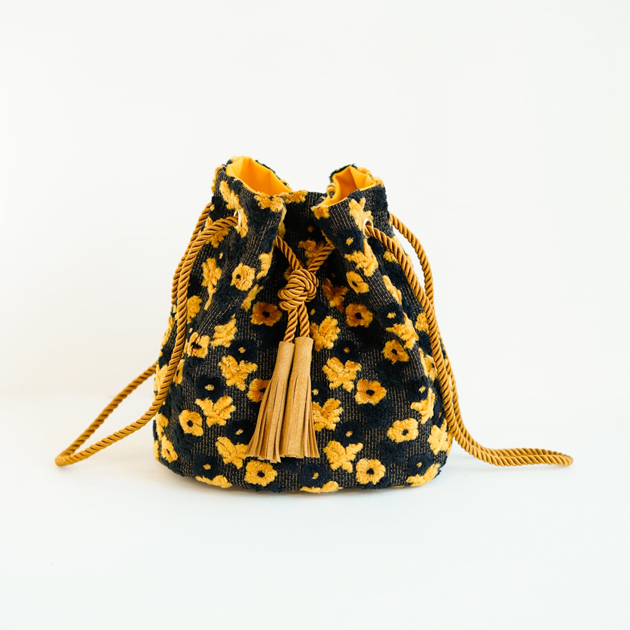 【PUPU LAUKKU　ププラウック】金華山　バッグ 金華山巾着 ＜水色オレンジの花格子＞ | PUPU LAUKKU ププラウック