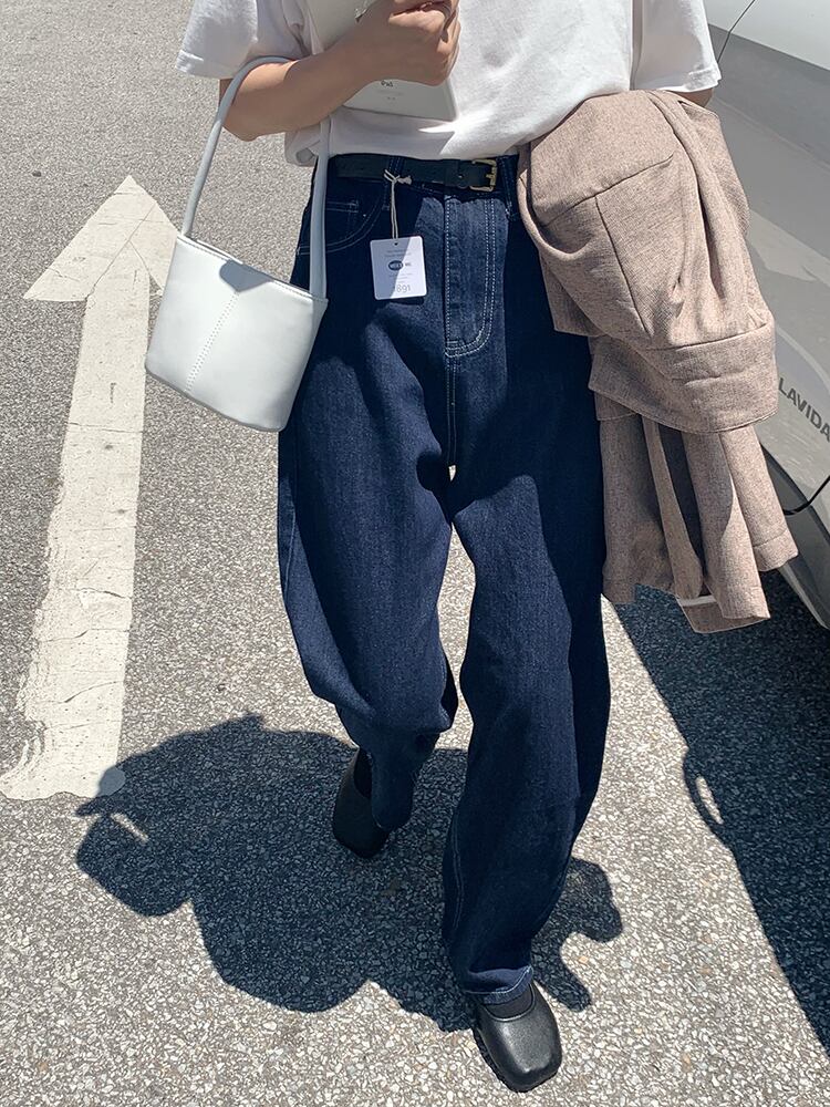 ジーンズ オータムウェストスタンダードルーズワイドレッグ レトロ 秋物 ワイドパンツ ビッグFスモールZ韓国43460227017