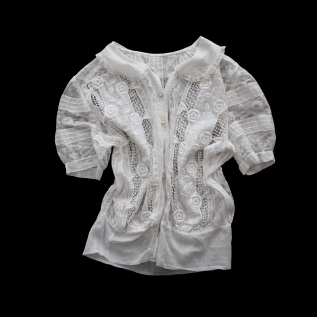 1930s French Lacework Short-sleeve Blouse