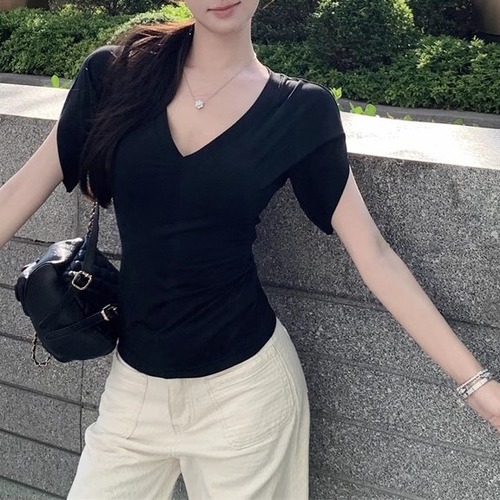 タック袖Vネックトップス ・11580